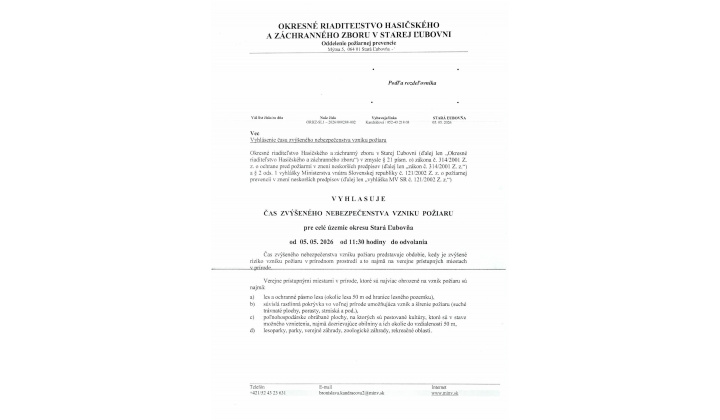 Fotka pre článok Čas zvýšeného nebezpečenstva vzniku požiaru 