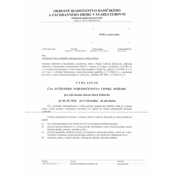 Menšia fotka pre článok Čas zvýšeného nebezpečenstva vzniku požiaru 