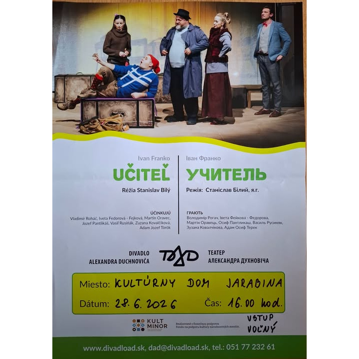 Menšia fotka pre článok Divadelné predstavenie - Učiteľ /nedeľa 28.6.2026/