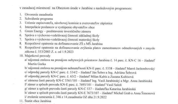 Aktuality / VI. ZASADNUTIE OZ V JARABINE, DŇA 27.IX.2023 - foto