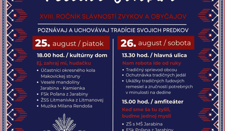 Aktuality / Slávnosti zvykov a obyčajov obce Jarabina - Srdečne pozývame - foto