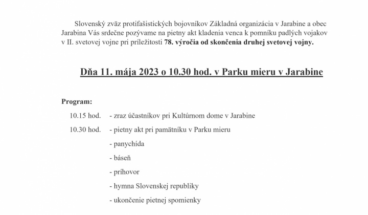 Pietny akt k 78. výročiu ukončenia druhej svetovej vojny 