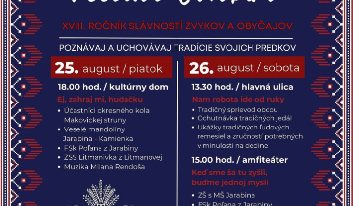 XVIII. ročník Slávností zvykov a obyčajov obce Jarabina 2023