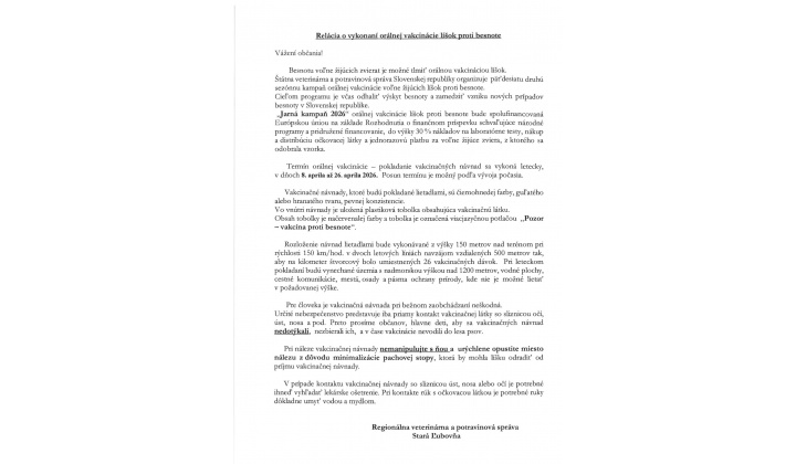 Fotka pre článok Orálna vakcinácia líšok proti besnote