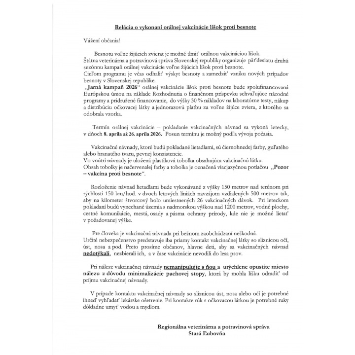 Menšia fotka pre článok Orálna vakcinácia líšok proti besnote