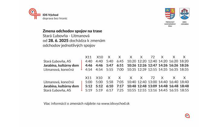Fotka pre článok POZOR !!! Zmena odchodov spojov na trase Stará Ľubovňa - Jarabina  - Litmanová 