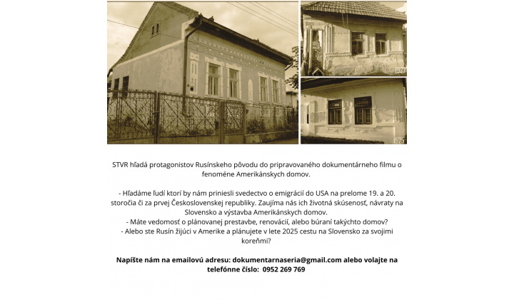 Fotka pre článok PRÍPRAVA NOVÉHO DOKUMENTU STVR ''Amerikánske domy''