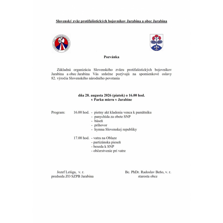 Menšia fotka pre článok Spomienkové oslavy 82. výročia Slovenského národného povstania