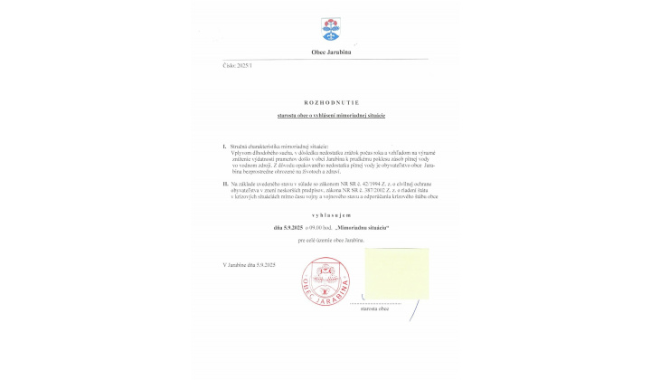 Fotka pre článok Vyhlásenie mimoriadnej situácie v obci Jarabina  