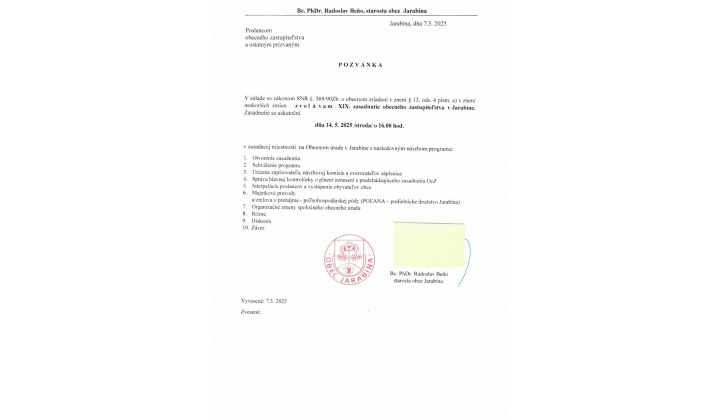 Fotka pre článok XIX. zasadnutie OZ v Jarabine 14.05.2025 /streda/