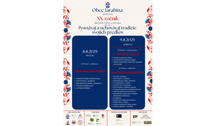 Fotka pre článok XX. Slávností zvykov a obyčajov obce Jarabina - Podrobný program