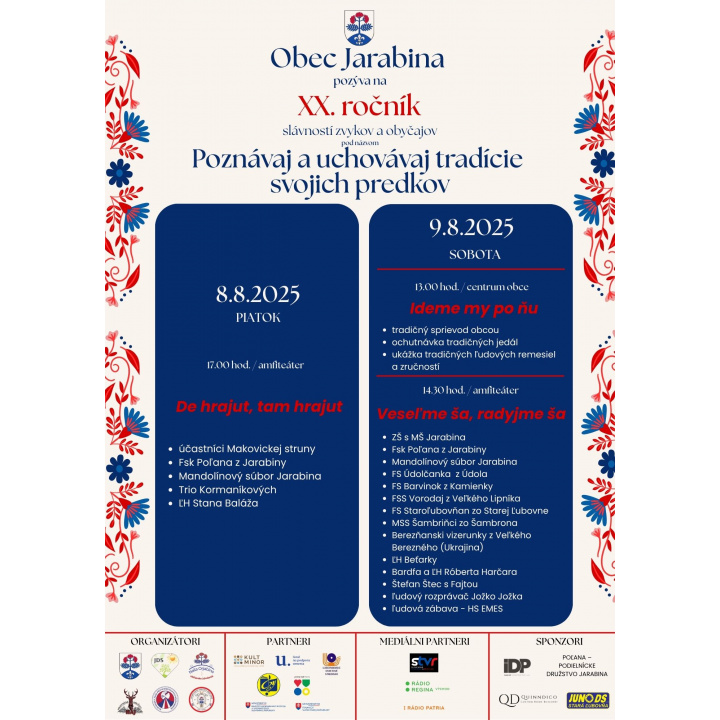 Menšia fotka pre článok XX. Slávností zvykov a obyčajov obce Jarabina - Podrobný program