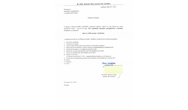 Fotka pre článok XX. zasadnutie OZ V Jarabine 4.VI. 2025 /streda/