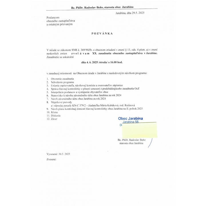 Menšia fotka pre článok XX. zasadnutie OZ V Jarabine 4.VI. 2025 /streda/