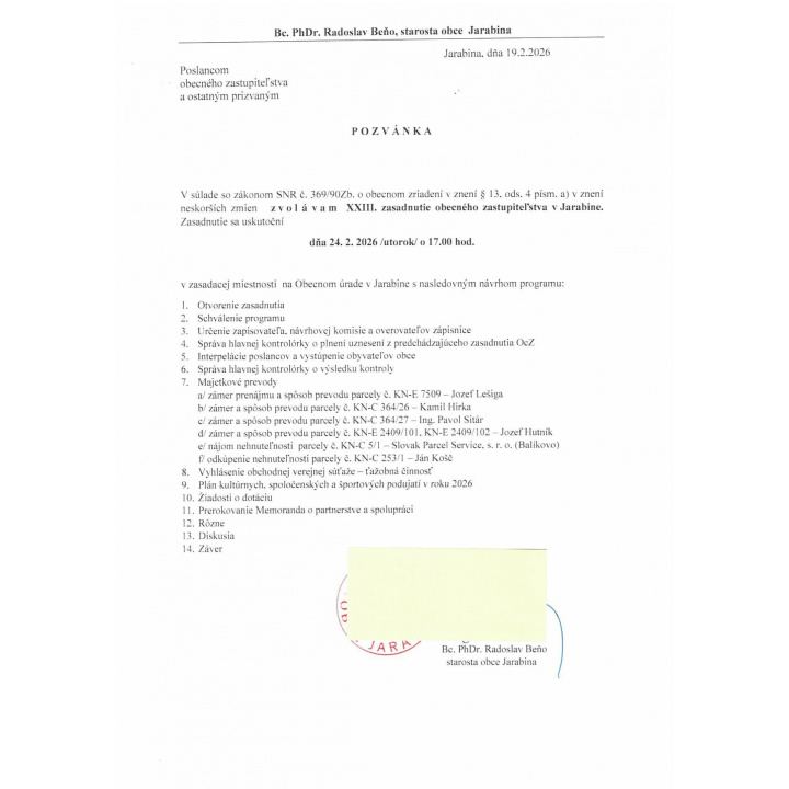 Menšia fotka pre článok XXIII. ZASADNUTIE OBECNÉHO ZASTUPITEĽSTVA