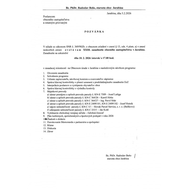 Menšia fotka pre článok XXIII. ZASADNUTIE OBECNÉHO ZASTUPITEŠTVA