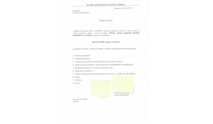 Fotka pre článok XXVIII. ZASADNUTIE OZ V JARABINE, dňa 20.10.2026