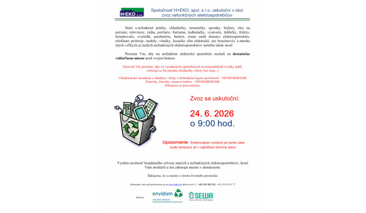 Fotka pre článok Zber elektroodpadu 24.6.2026 /streda/
