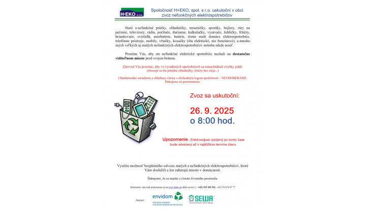 Fotka pre článok Zber elektroodpadu 26.9.2025 /piatok/