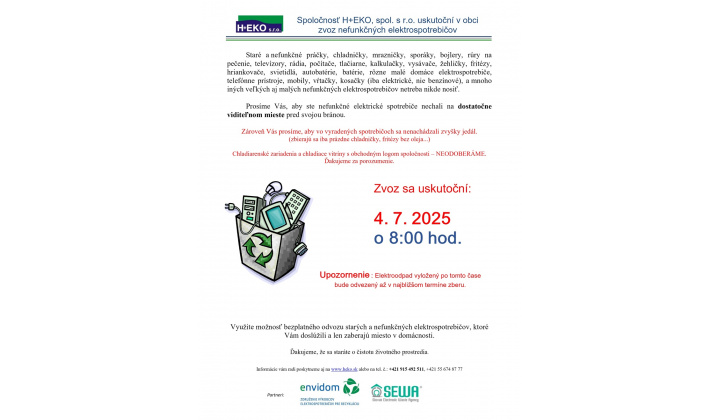 Fotka pre článok Zber elektroodpadu 4.7.2025 /piatok/