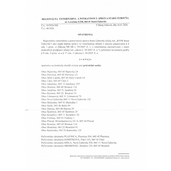 Menšia fotka pre článok Zrušenie opatrení na kontrolu chorôb zvierat 